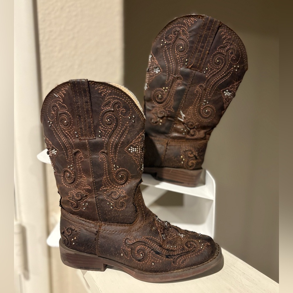 Roper Cross Faith Square Toe Western Cowgirl Boot Toddler Size 11 Brown Rodeo